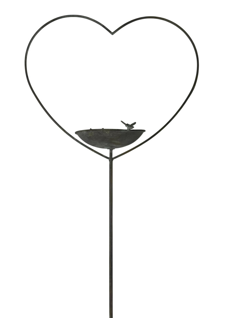 Antique Grey Heart Bird Bath Stake Feeder Garden Giftware Decor Decoration Gift8