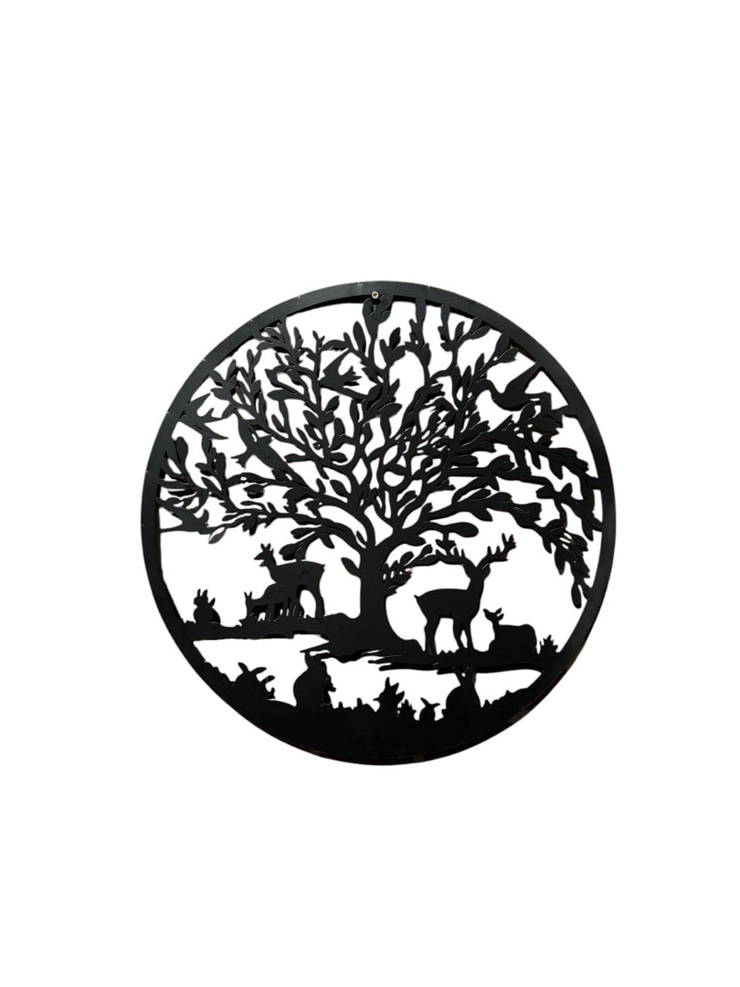 Black Woodland Tree Of Life Metal Garden Outdoor Wall Art Plaque 40cm Diameter5