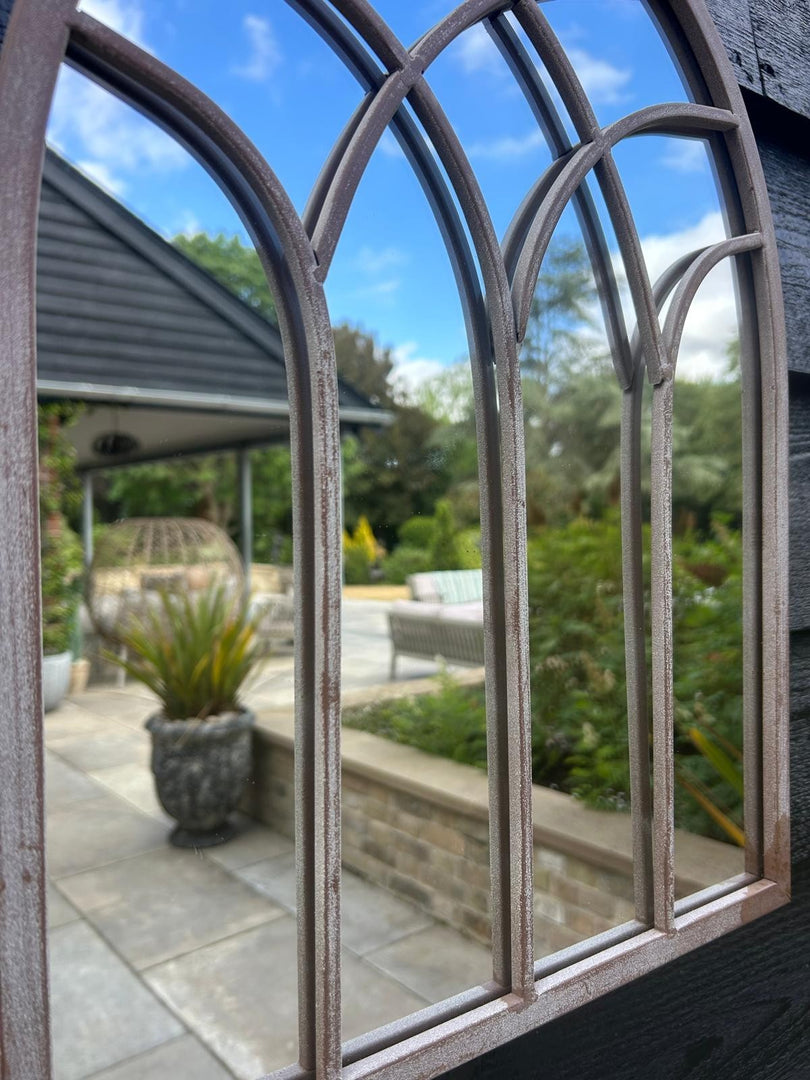 St Mary Solar Powered Gothic Arch Garden Mirror LED Lights Outdoor Wall Decor11