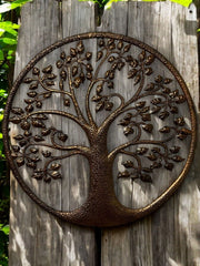 Bronze Tree Of Life Dimple Metal Garden Outdoor Wall Art Plaque 40cm Diameter3