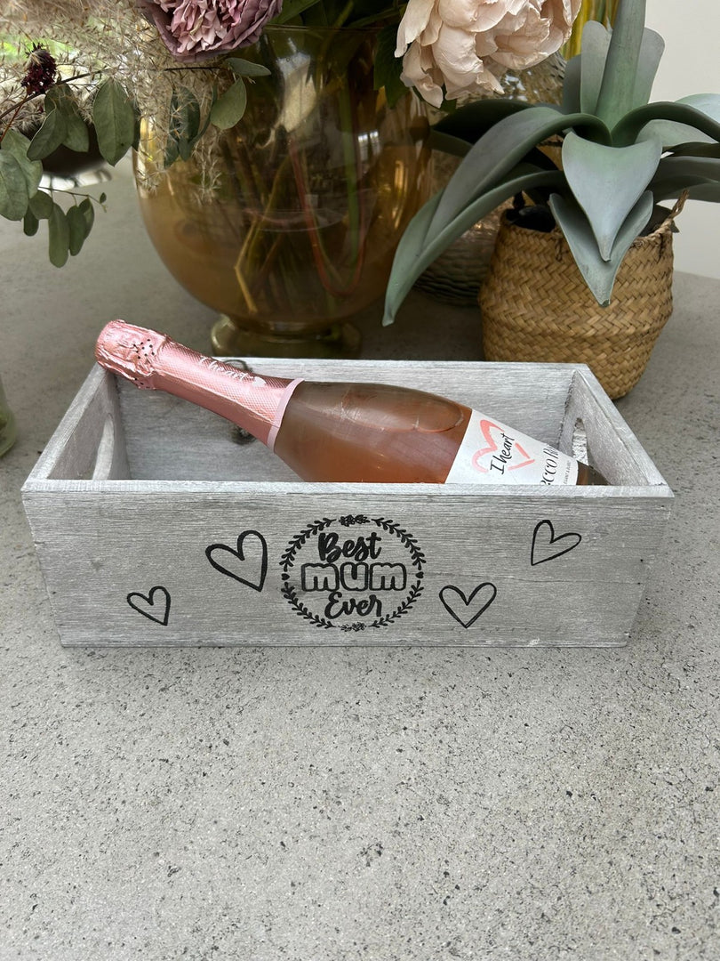 Best Mum Ever Double Sided Hamper Grey Gift Box Storage Wood Crate 2 Sizes9