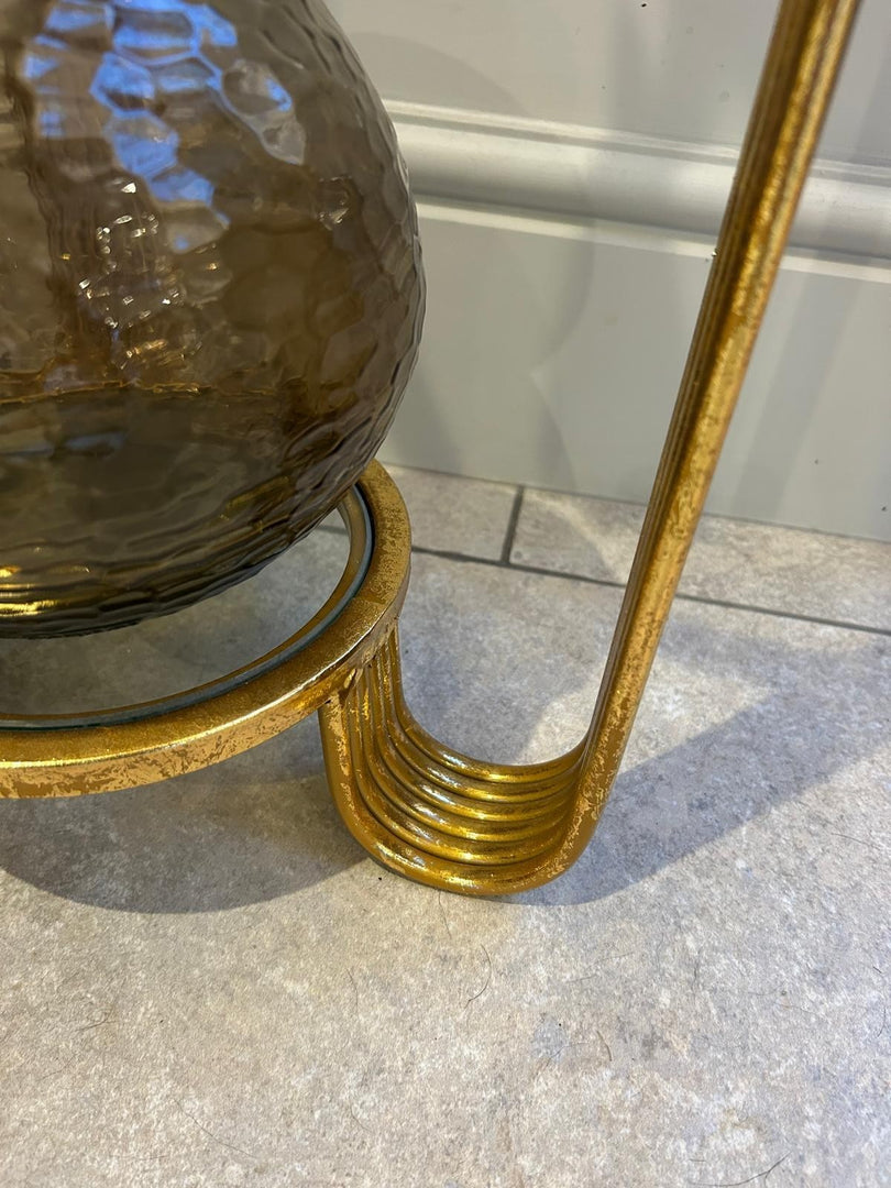 Elegant Gold Metal Accent Side Table With Glass Inserts Slim Home Decor Vintage10