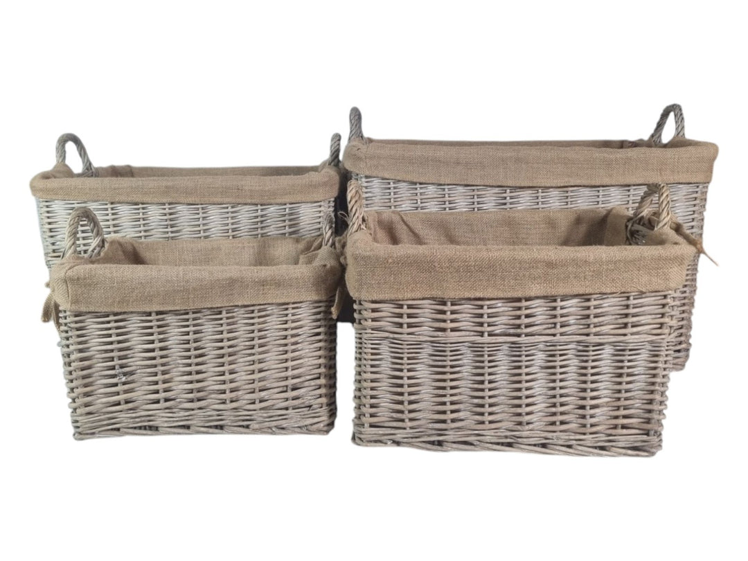 NEW Rectangular Driftwood wash Wicker Log Storage Basket with Hessian Liner14