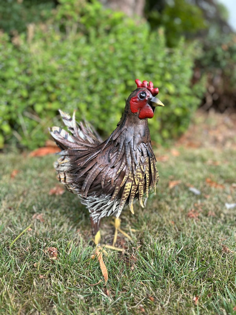 Decorative Metal Brown Hen Chicken Garden Statue Outdoor Lawn Ornament Farmyard2