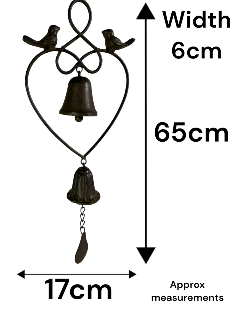 Brown Heart Hanging Windchime Garden Gift Outdoor Bell Bird Decoration Decor1