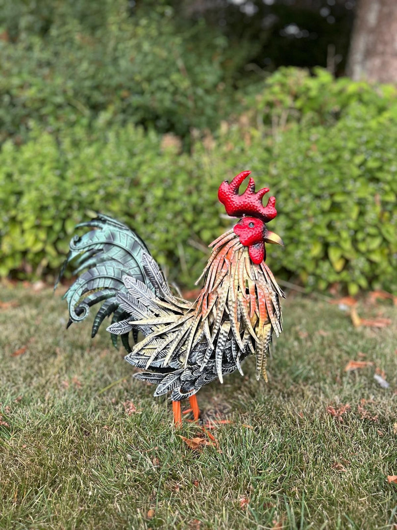 Decorative Metal Cockerel Garden Statue Outdoor Lawn Ornament Farm Farmyard0