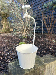 Set Of 3 Vintage Metal Plant Pots With Tap Handles Shabby Chic Garden Decor7