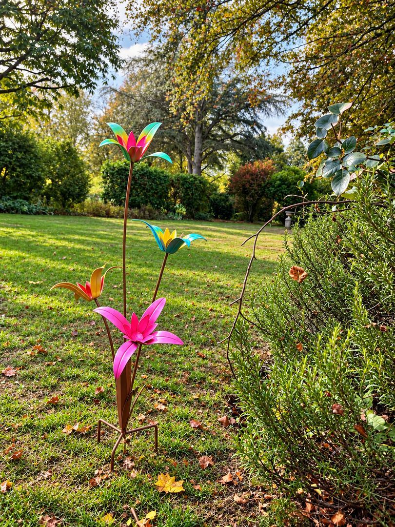 Colourful Metal Garden Flower Ornament Outdoor Lily Sculpture Stake Decoration3