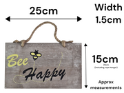 Bee Happy Wooden Garden Sign Hanging Plaque Notice Gift Love Nature Bumblebee1