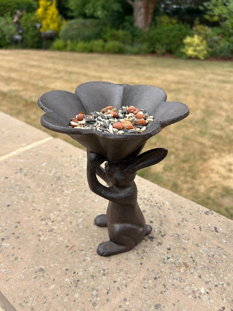 Cast Iron Hare Rabbit Bird Feeder Seed Nut Garden Gift Ornament Decoration Feed0