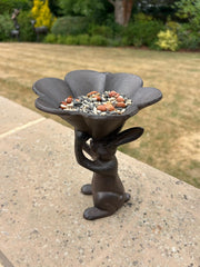 Cast Iron Hare Rabbit Bird Feeder Seed Nut Garden Gift Ornament Decoration Feed0
