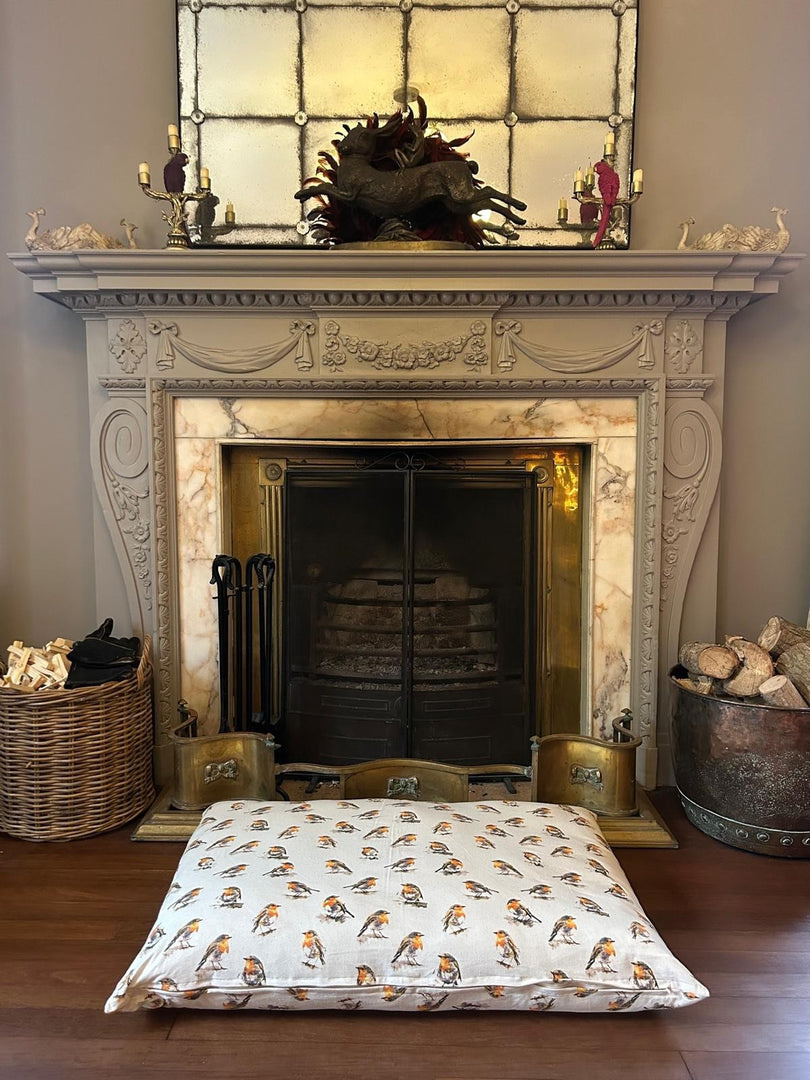 Robin Beige Nature Bird Floor Cushion Red Blue Dog Bed Christmas Indoor Gift0