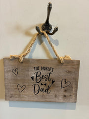 The Worlds Best Dad Logo Wooden Garden Sign Hanging Plaque Notice Gift Love Fat6