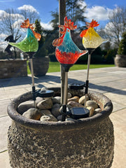 Set of 3 Solar Chicken Cockerel Lights Colourful Glass Garden Decor Stakes Gift11