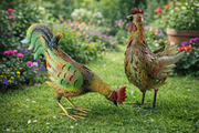 Decorative Metal Brown Hen & Cockerel Garden Statue Outdoor Lawn Ornament Pair4