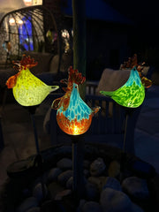 Set of 3 Solar Chicken Cockerel Lights Colourful Glass Garden Decor Stakes Gift7