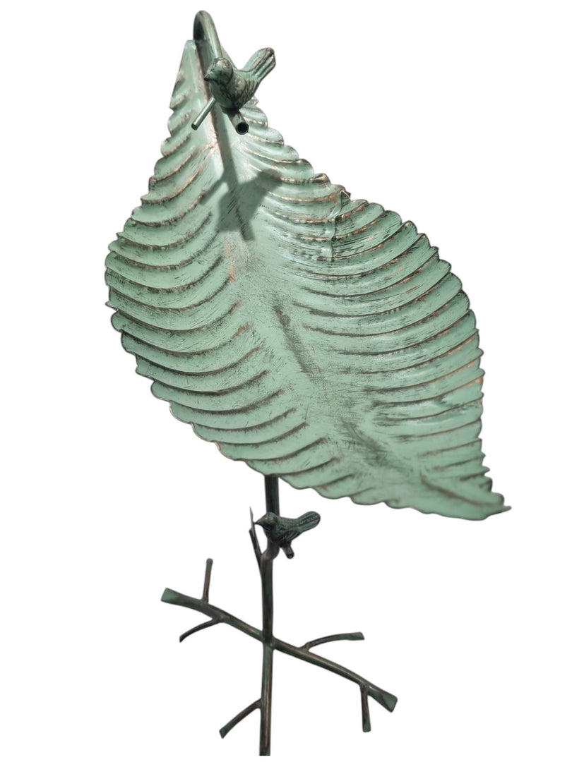 Vintage Style Verdigris Green Metal Bird Bath Feeder Leaf Design Garden Ornament8