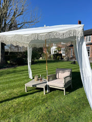 Antique White Gazebo Marquee Canopy Fringe Outdoor Garden Beach Cabana Style UK12