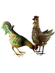 Decorative Metal Brown Hen & Cockerel Garden Statue Outdoor Lawn Ornament Pair5