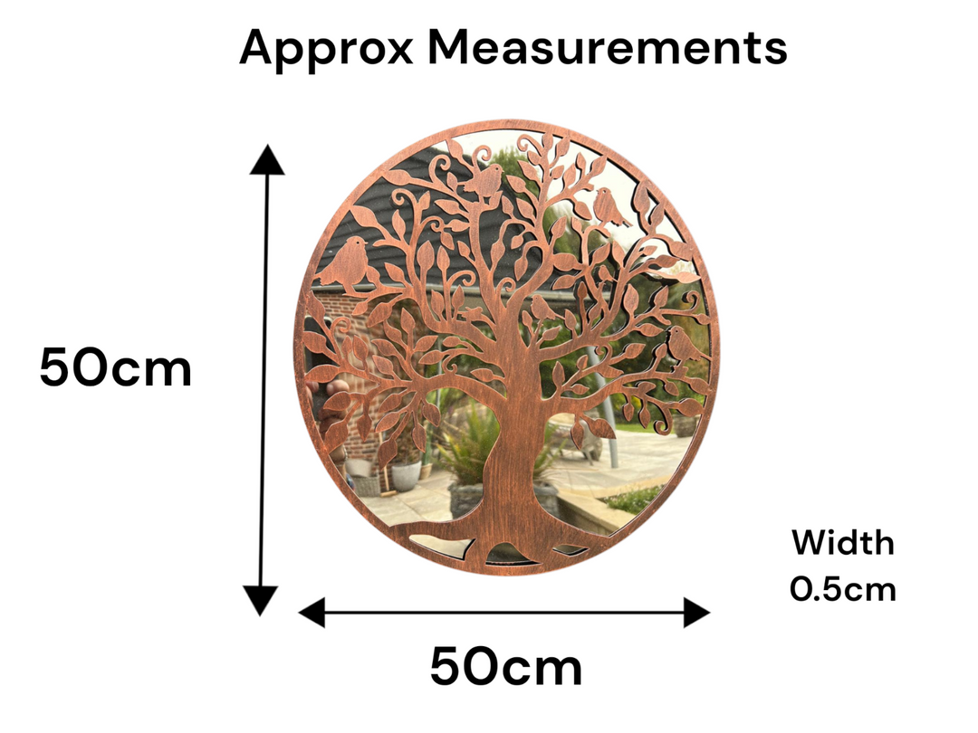 50cm Mirrored Bronze Wall Art Birds In Tree Mirror Garden Home Gift Nature Decor1