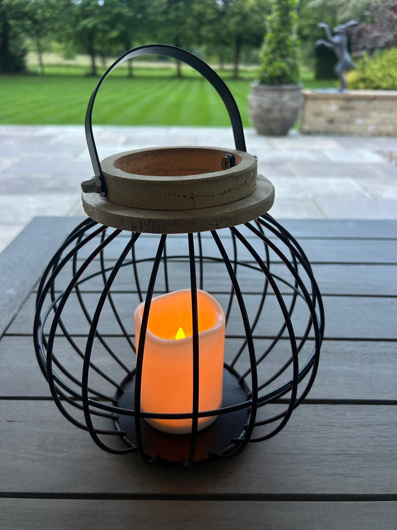 Black Metal Hanging Lantern Candle Holder Rustic Garden Patio Outdoor Decor0