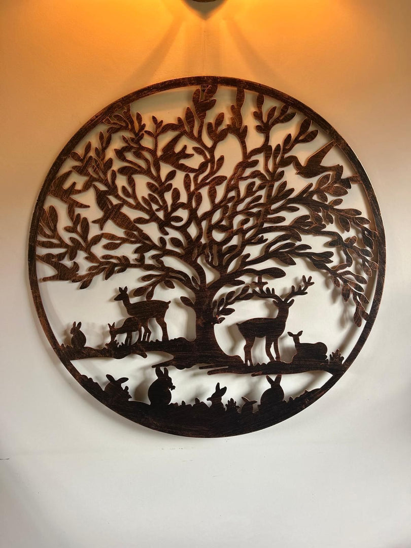 Bronze Woodland Tree Of Life Metal Garden Outdoor Wall Art Plaque 40cm Diameter0