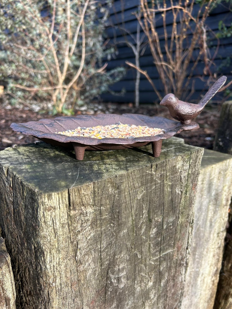 Cast Iron Leaf Bird Feeder Dish Seed Bowl Garden Gift Ornament Decoration Feed11