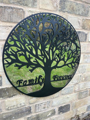 Large 50cm Mirrored Wall Art Black Tree of Life 'Family Forever' Garden Decor0