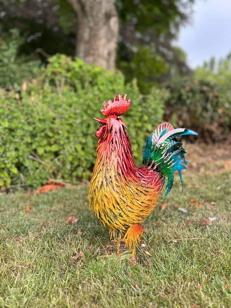 Rustic Metal Rooster Garden Ornament Bright Outdoor Yard Farmhouse Decor7