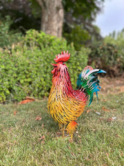 Rustic Metal Rooster Garden Ornament Bright Outdoor Yard Farmhouse Decor7