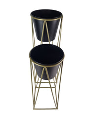 Black Plant Pot Stand Gold Frame Home Garden Decor Gift Set Of 2 Sizes Flower19
