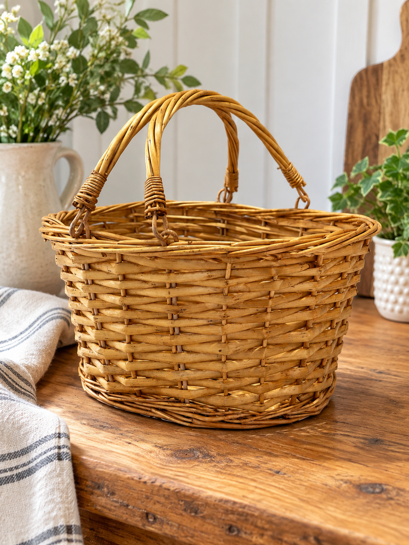 Honey Wicker Shopper Shopping Gift Display Basket No Liner Fold Flat Handles3