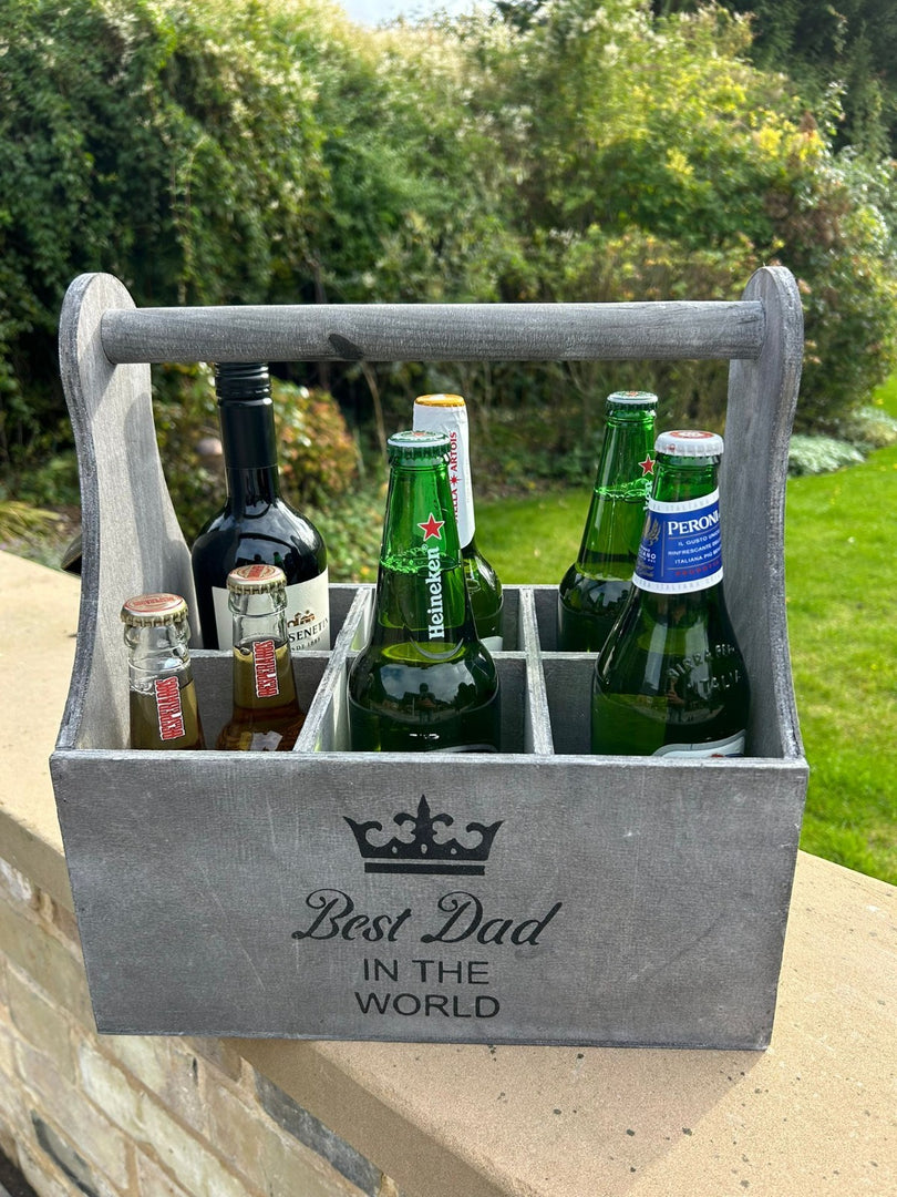 Wooden Best Dad In The World Bottle Gift Box Carrier Gift Novelty Xmas Large10