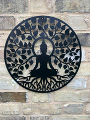 Buddha Metal Black Garden Outdoor Wall Art Plaque 40cm Diameter Gift Decoration0