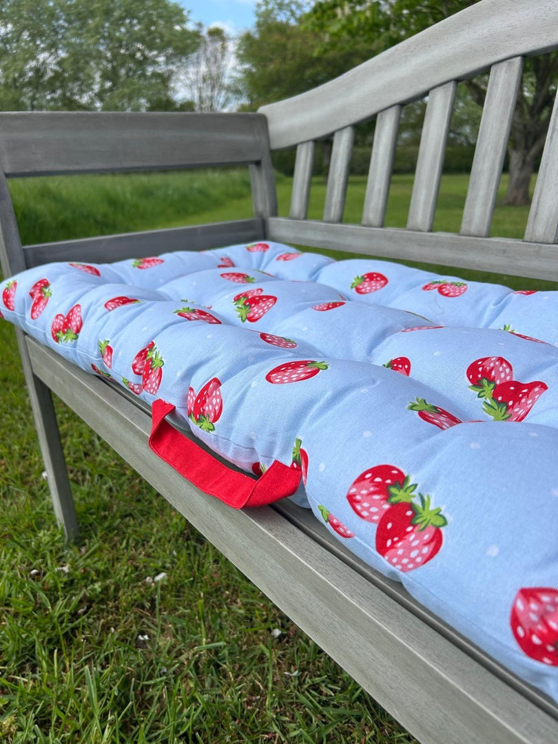 Summer Strawberry Blue Bench Seat Pad Cushion Garden Outdoor 110cm x 50cm5
