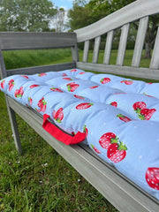 Summer Strawberry Blue Bench Seat Pad Cushion Garden Outdoor 110cm x 50cm5
