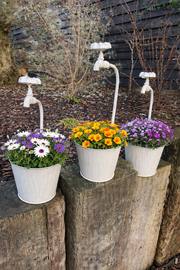 Set Of 3 Vintage Metal Plant Pots With Tap Handles Shabby Chic Garden Decor2