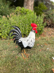 Decorative Black & White Metal Cockerel Rooster Garden Outdoor Lawn Ornament3