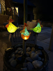 Set of 3 Solar Chicken Cockerel Lights Colourful Glass Garden Decor Stakes Gift3