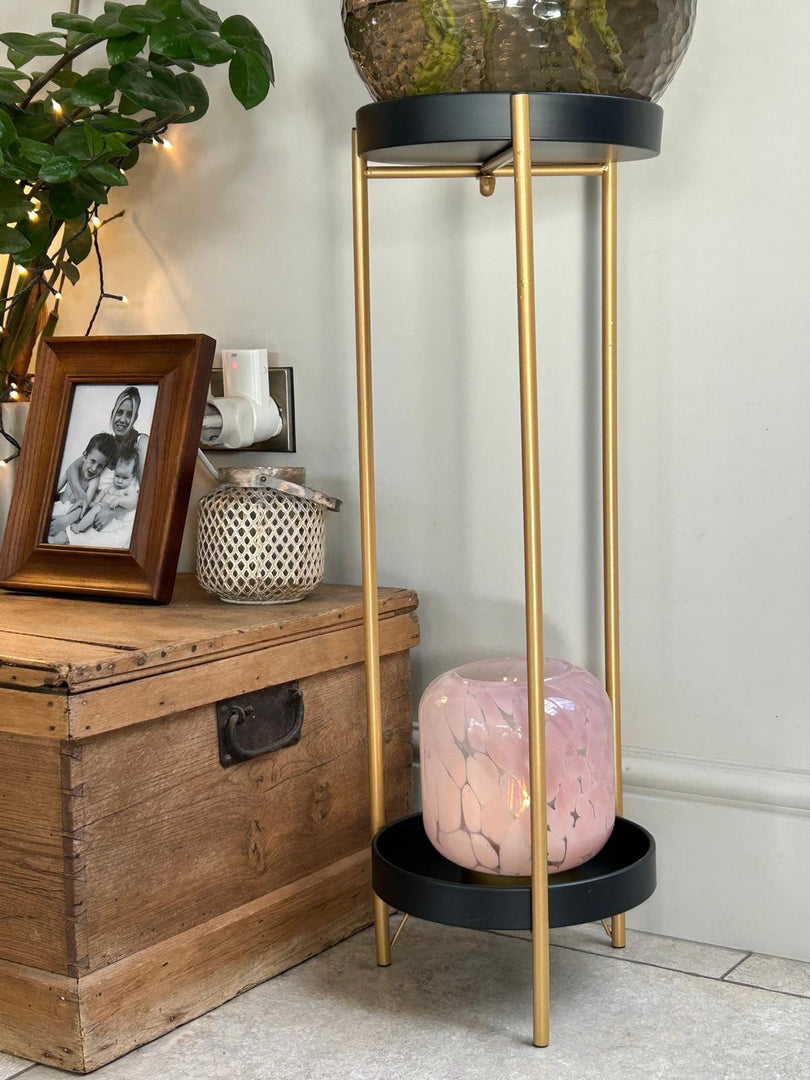 Tall Black & Gold Side Table Plant Pot Stand With 2 Trays Indoor Home Decor Tidy3
