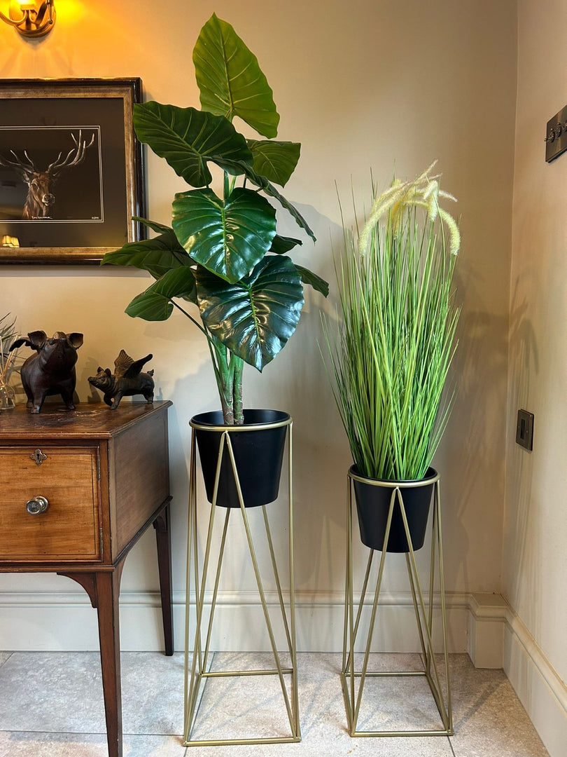 Black Plant Pot Stand Gold Frame Home Garden Decor Gift Set Of 2 Sizes Flower10