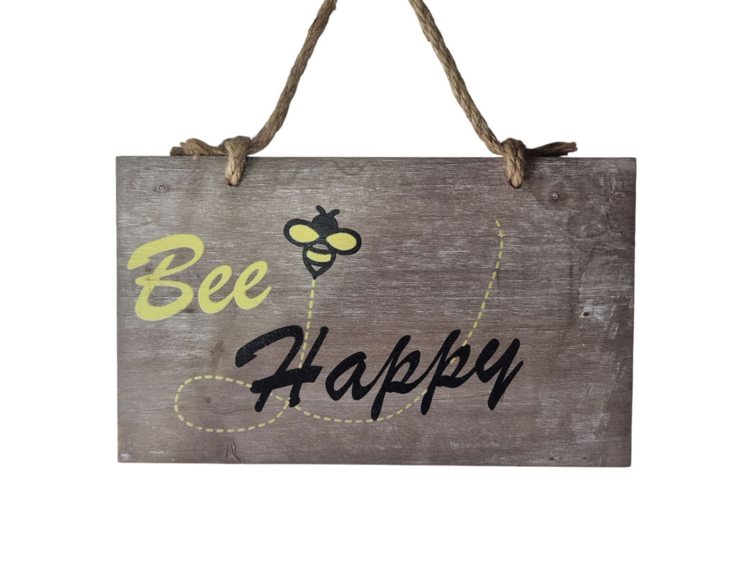 Bee Happy Wooden Garden Sign Hanging Plaque Notice Gift Love Nature Bumblebee8
