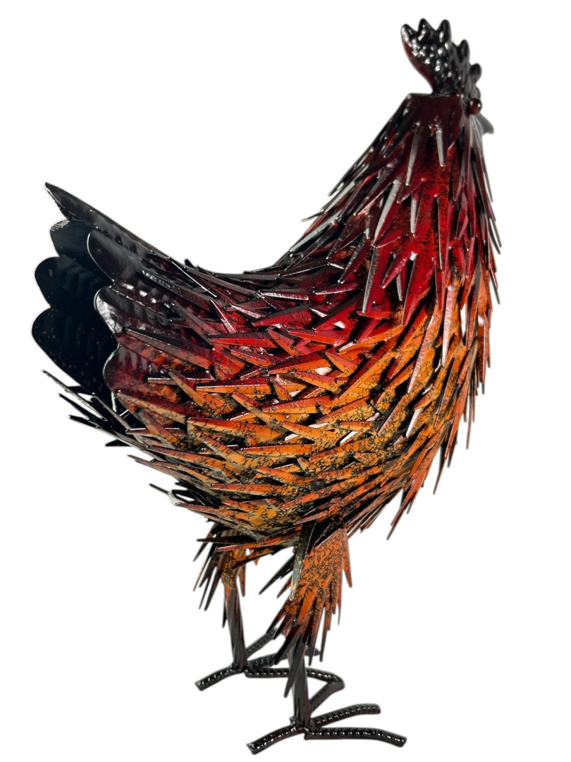 Decorative Metal Orange Red Hen Chicken Garden Statue Outdoor Lawn Ornament Farm12