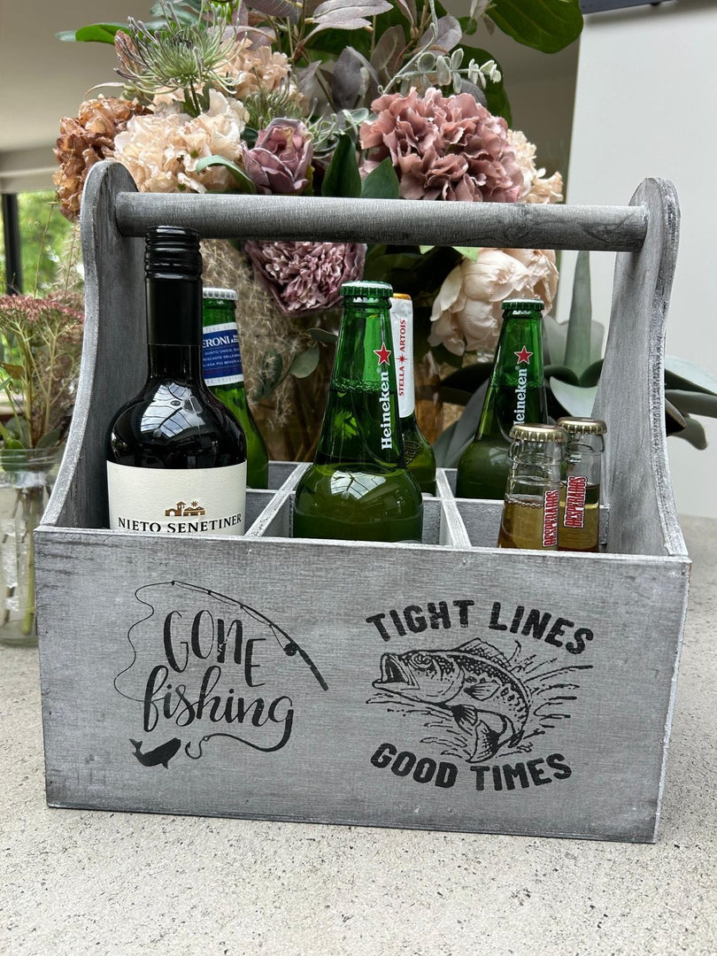 Wooden Beer Bottle Gift Box Carrier Fishing Fisherman Gift Novelty Xmas Large2