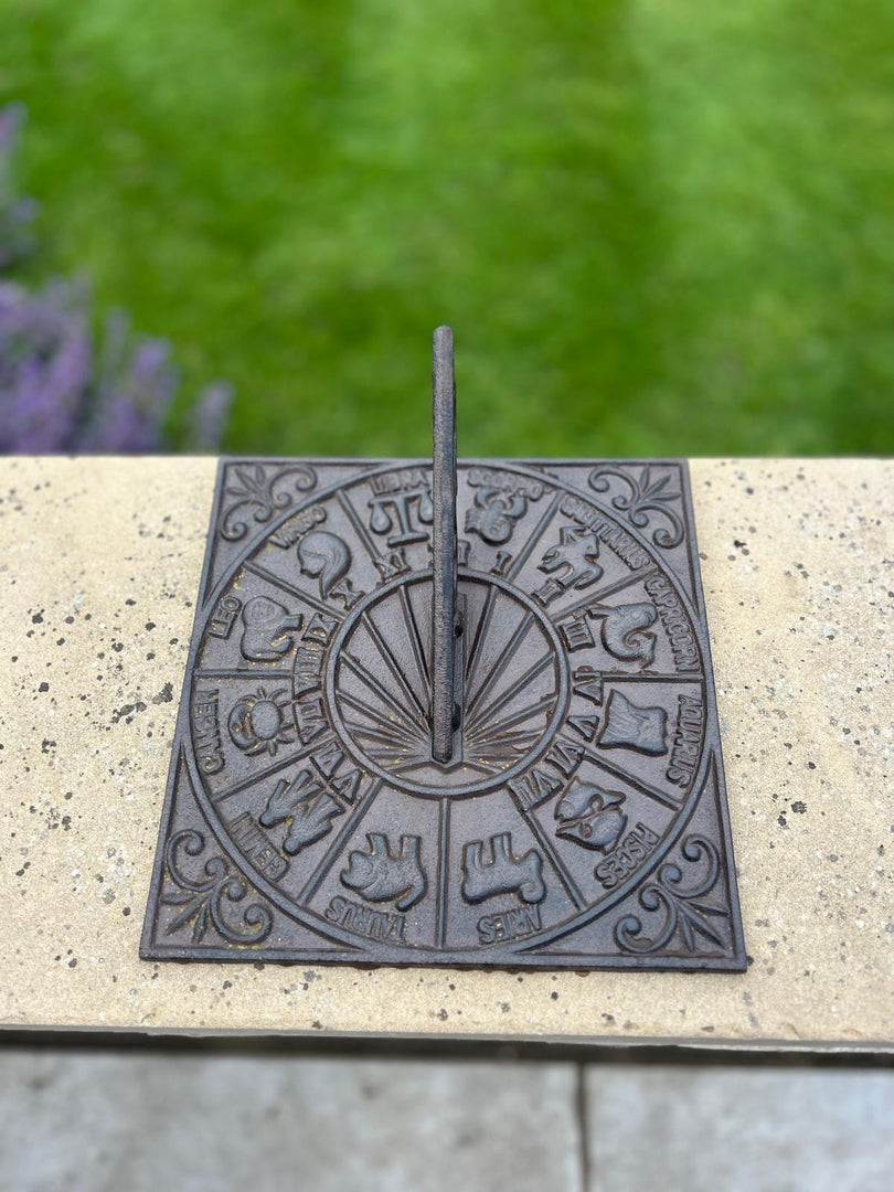 Cast Iron Square Zodiac Sundial Gnomon Decorative Traditional Garden Ornament7