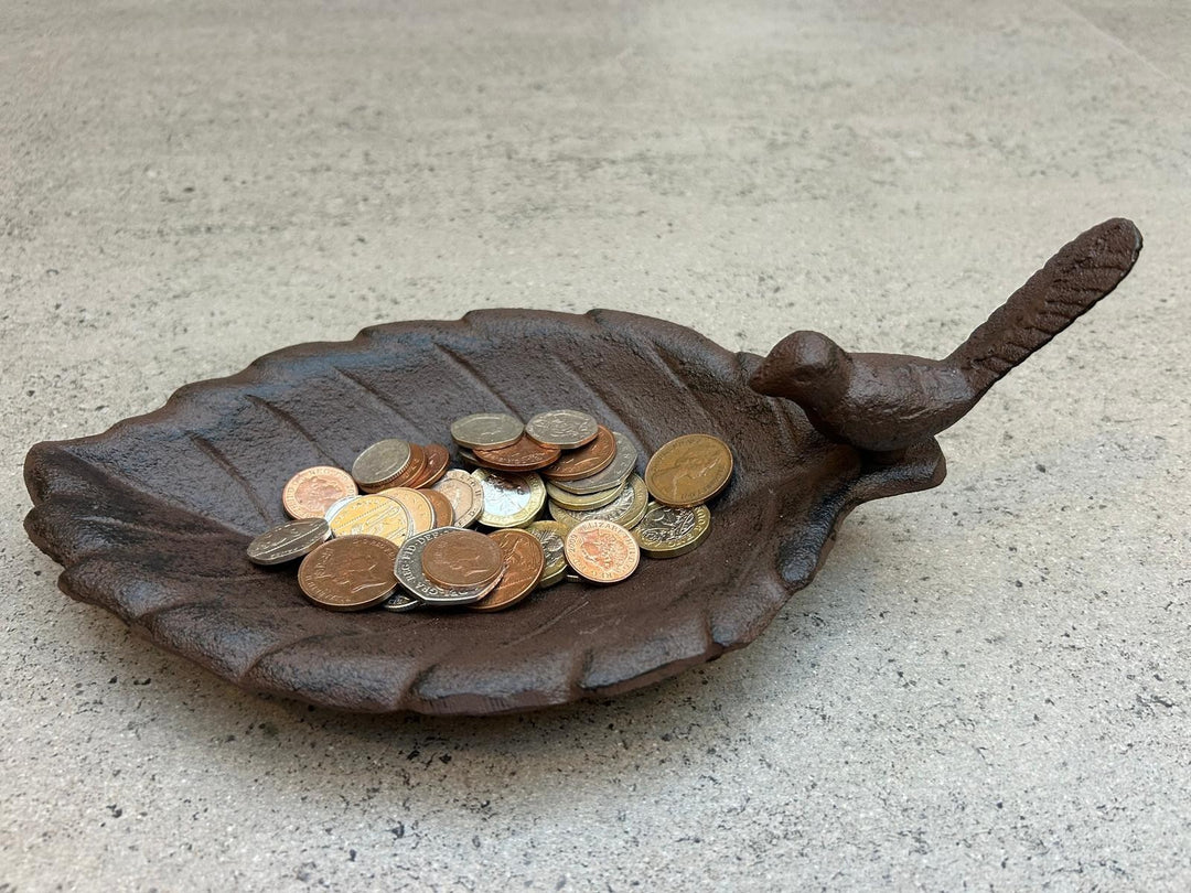 Cast Iron Leaf Bird Feeder Dish Seed Bowl Garden Gift Ornament Decoration Feed8
