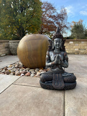 Extra Large Blue Bronze Silver Cross Leg Praying Buddha Garden Decor Decoration3