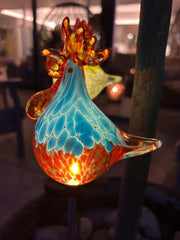 Set of 3 Solar Chicken Cockerel Lights Colourful Glass Garden Decor Stakes Gift5