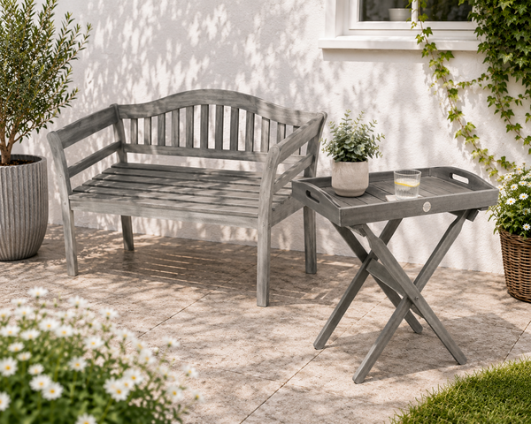 Queen Classic Grey Wooden Garden Bench & Butler Tray 2/3 Seat Indoor Outdoor0