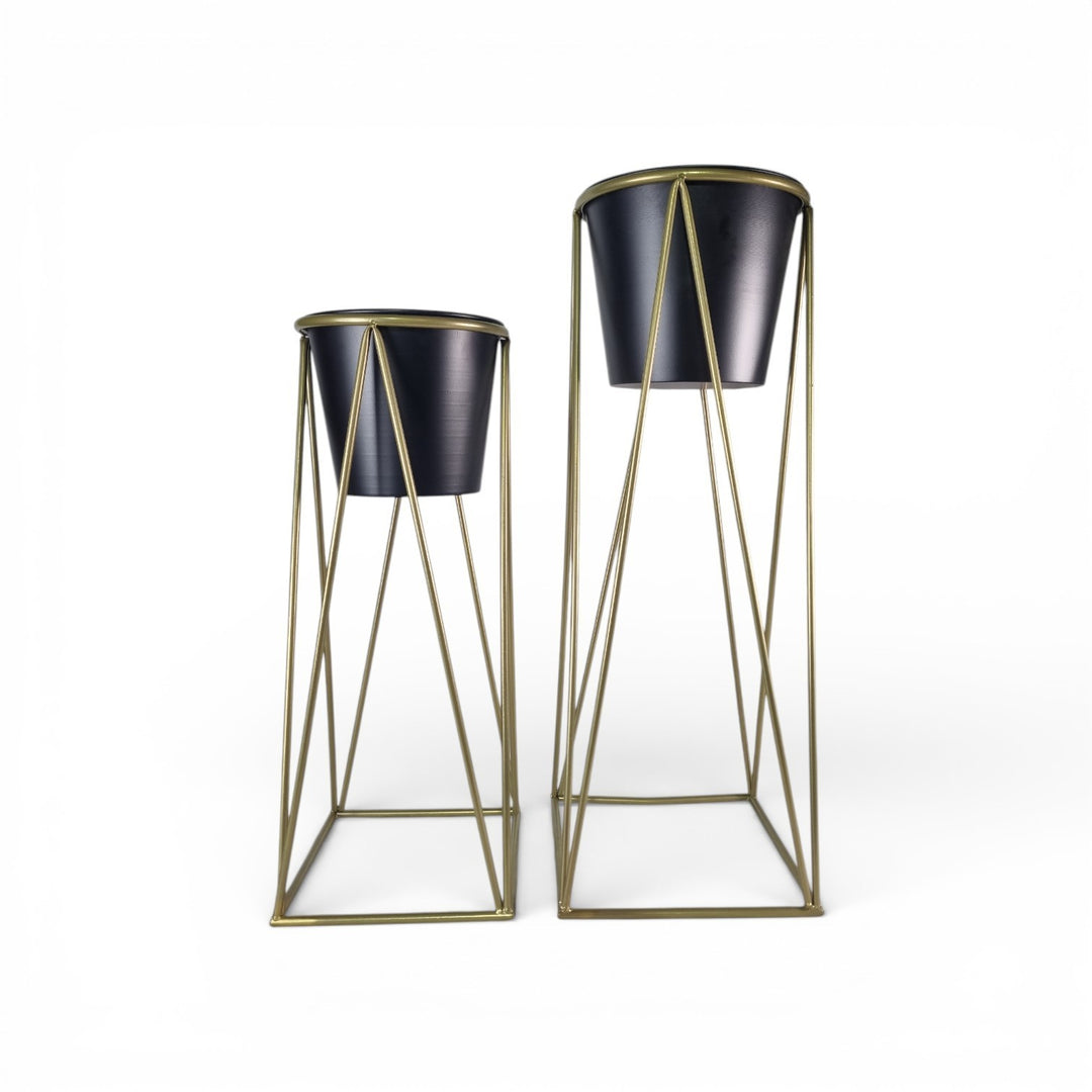 Black Plant Pot Stand Gold Frame Home Garden Decor Gift Set Of 2 Sizes Flower21